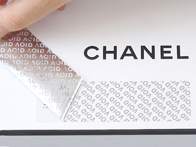 total transfer void tape on a chanel paper bag