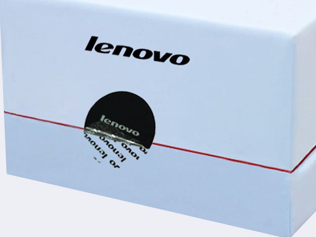 tamper-evident label on a lenovo paper box
